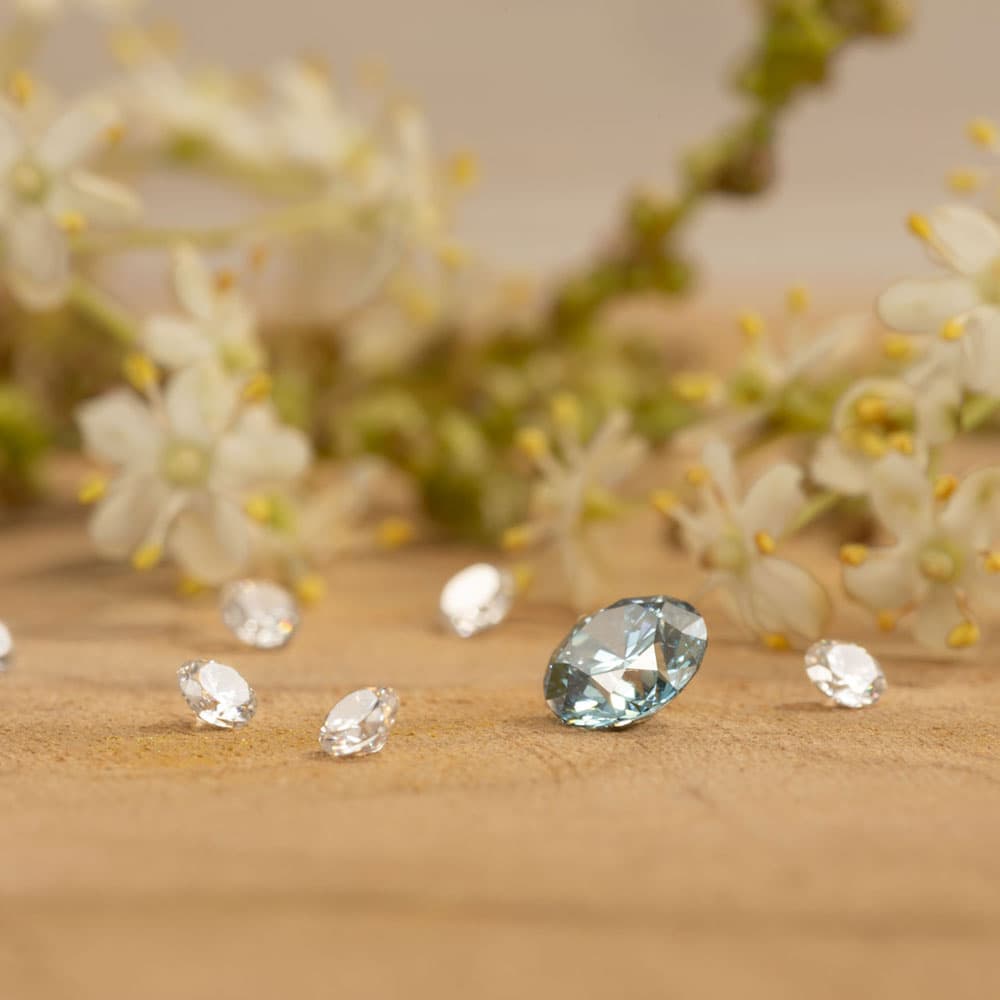 Blue memorial diamond in a presentation box